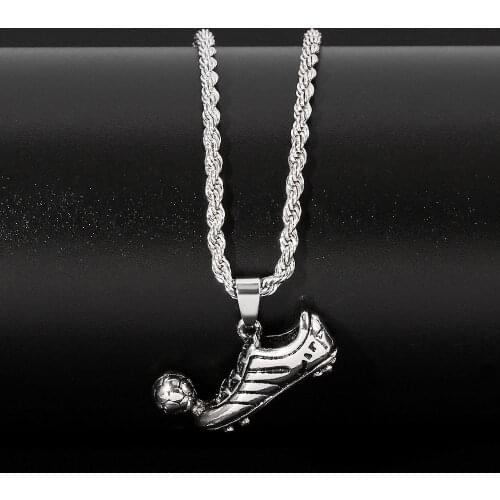 Hip Hop Football Shoes Necklace Football Soccer Boots Pendant Necklace Sporty Fitness Charm Vintage Silver Color Men Jewelry