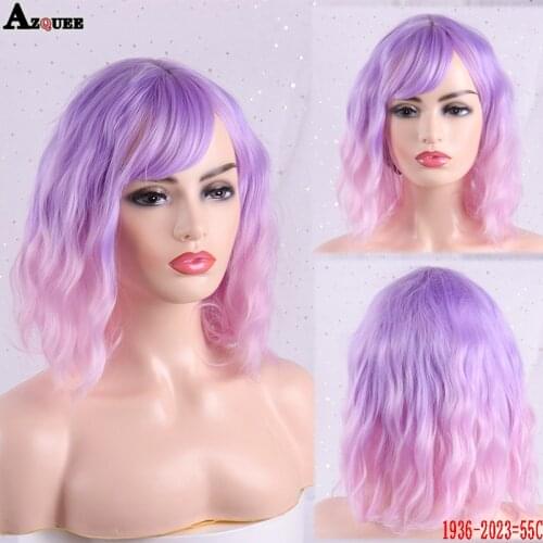 AZQUEEN Short Hair Wig Ombre Wigs High Density Temperature Synthetic Wigs For Black/White Women Wavy Cosplay Wigs