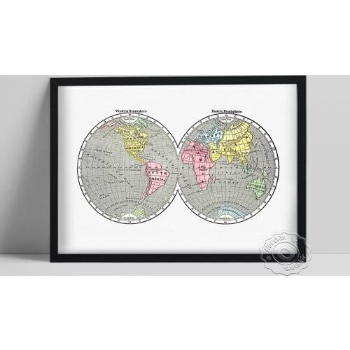 World Map Geography System Prints Poster, Large Size Hemisphere Vintage Art Wall Stickers, Student Schools Office Home Decor