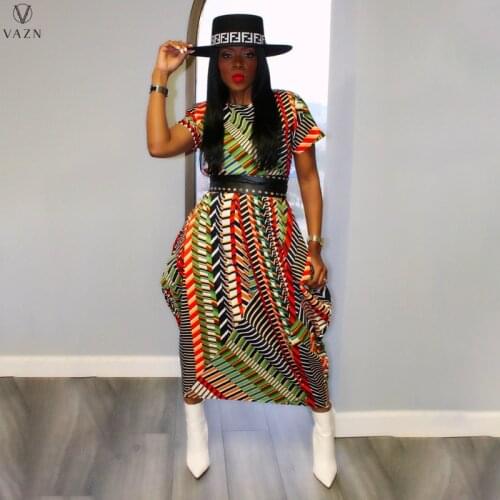 VAZN 2020 Special Short Sleeve O-neck Print Age reduction Maxi Dresses Evening Gown Women Elegant Sexy Dress