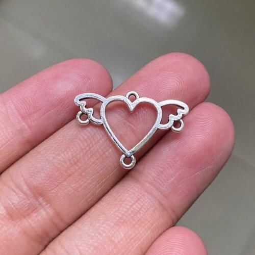 30pcs Hollow Wings Love Heart Charms Pendant Antique Silver Color 24X16mm Jewelry Making Supplies DIY Handmade Craft Accessories