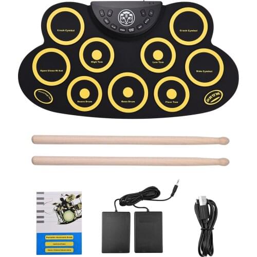 Portable Electronic Drum Pad Silicon Digital Drum 9 Demo Songs 10 Rhythms Record 3.5mm Microphone Input Headphone