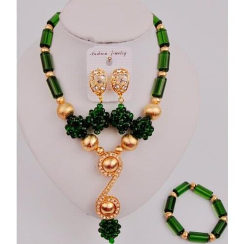 Latest Dark Green African Necklace Beads Costume Jewelry Sets for Women SZQ3-3