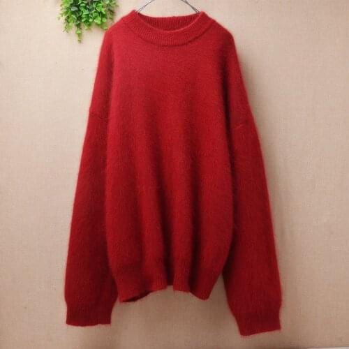 Autumn winter thick warm hairy angora rabbit hair knitted plus size long sleeve loose pullover mink cashmere jumper sweater pull