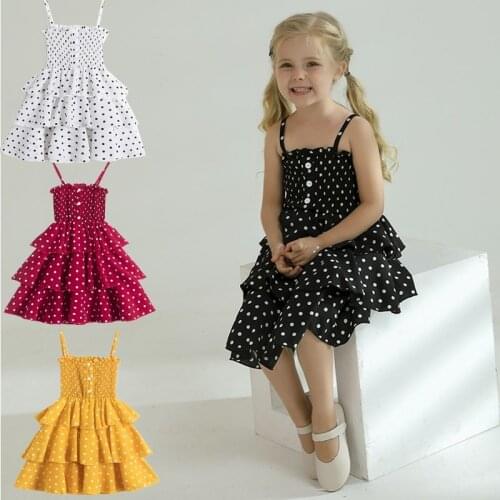 Polka Dot Sundress Kid Ruffle Dress Little Girls Costume Suspender Layered Princess Dress Girls Children Summer Causal Clothing