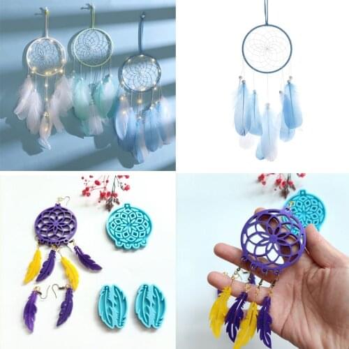 DIY Crystal Epoxy Resin Mold Catch Dream Net Feather Pendant Silicone Mold For Resin Home Room Decoration Mould