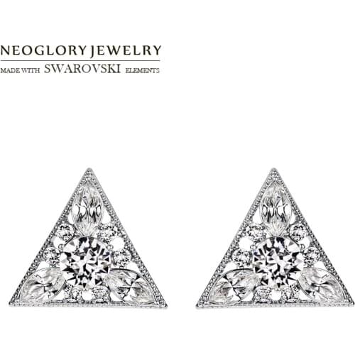 Neoglory Austria Rhinestone & Zircon Stud Earrings Steel Needle Triangle Stylish Luxuriant Copper For Elegant Women Vintage