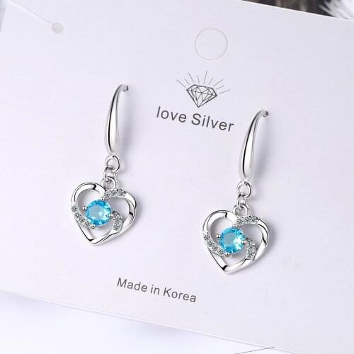 925 Sterling Silver Crystal Heart Charm Stud Earrings For Women Party Wedding Jewelry Pendientes Prevent allergy eh475