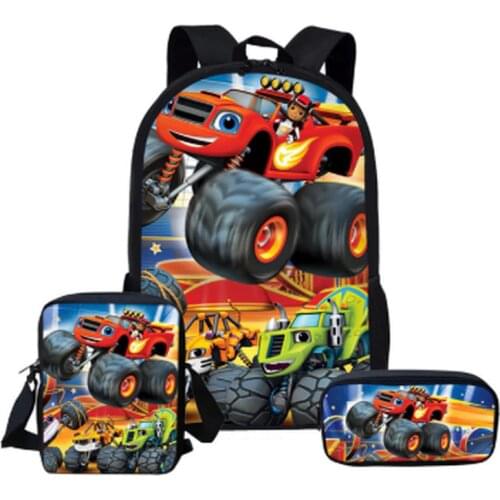 16 inch Blaze and the Machines Schoolbags Children Boys Girls Book Bags Set Truck Motorcade Print School Bags