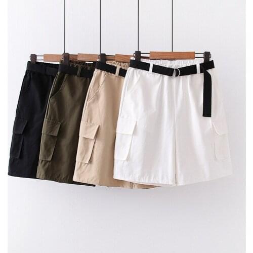 New High Waist Loose Summer Shorts Woman Mujer Elastic Waist Casual Straight Tooling Shorts Womens