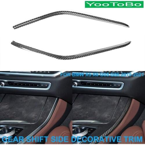 LHD RHD Car Styling Real Carbon Fiber Central Gear Shift 2-Side Decorative Strip Cover Trim Panel For BMW X5 X6 G05 G06 19-2021