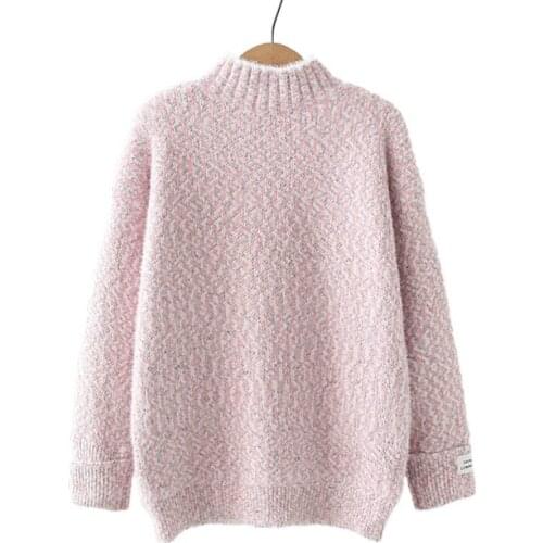 Turtleneck Sweater Pink Solid Knitted Casual Pullover Women 2020 Winter Long Sleeve Sweet Style Ladies Warm Tops
