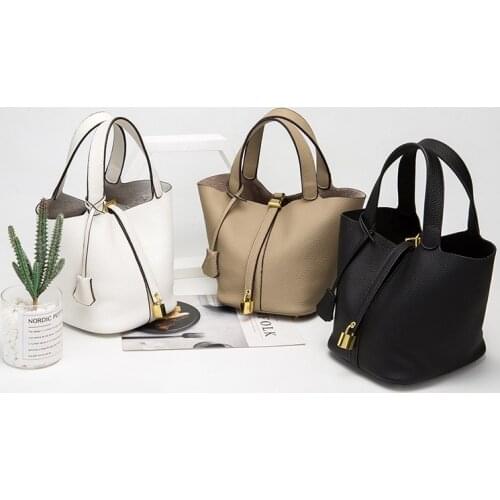 High Quality Women Genuine Leather Handbags Famous Brands Ladies Small Shoulder Bucket Bags Designer Ladies Messenger Bags New