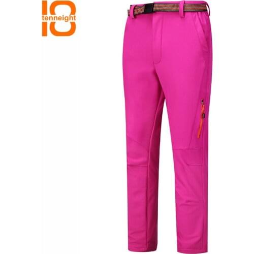 TENNEIGHT 2019 Women Winter Fleece Waterproof Outdoor Pants waterproof female Slim fleece Outdoor Camping hiking Soft Shell Pant