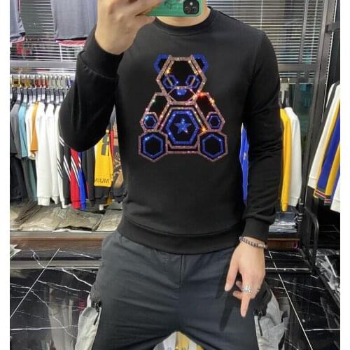 Winter thick design hoodies Man sweatershirtt 2021 Rhinestone long Sleeve hoodies new arrive