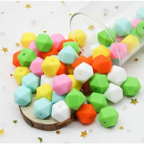Cute-Idea 10pcs 14mm silicone hexagon beads DIY eco-friendly teething necklace bracelet chain BPA free baby product teether toy
