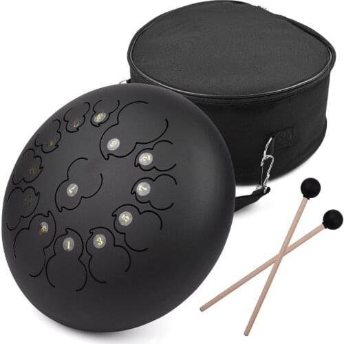 12-inch 13-Tone Steel Tongue Drum D Key Percussion Instrument Hand Pan Drum with Drum Mallets Carry Bag Music Book