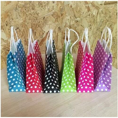 40PCS/lot Polka Dot kraft paper gift bag 21*15*8cm NEW Year children Festival Paper bag with handles Fashionable jewellery bags