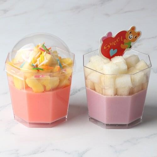 50pcs Creative stype transparent disposable pudding cup 180ml small birthday party favor cake thicken plastic cups with lid