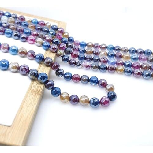 6mm-12mm Natural Gemstone Electroplating Colorful Color Agate Round Faceted Beaded Bracelet Jewelry Making Wealth Healthy Energy