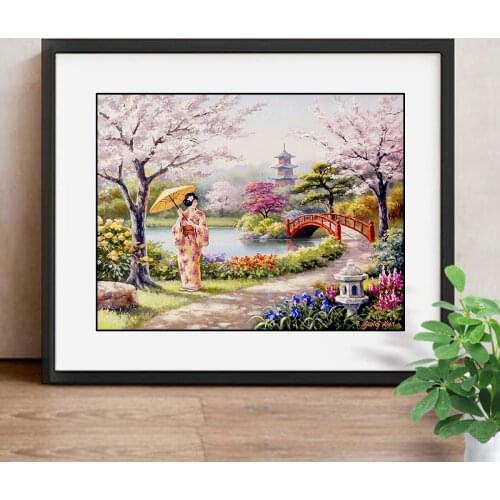 Diamond Embroidery Landscape DIY Diamond Mosaic Full Square Diamond Painting Japanese Girl Home Picture Of Rhinestones