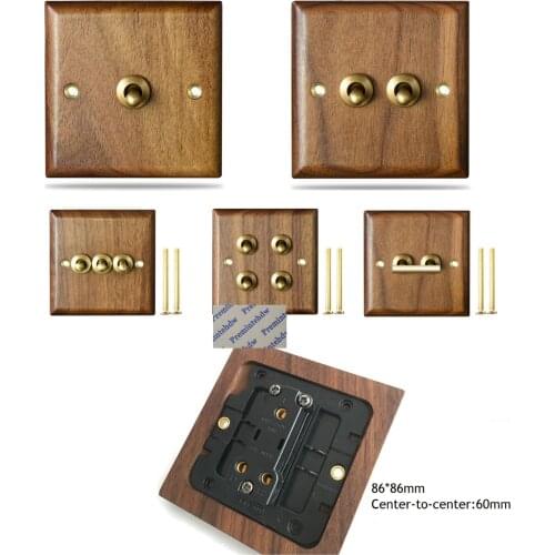 Antique Solid Walnut Panel Wall Toggle Switch Brass Knob 86MM Type General 1G 2G 3G 4G Retro Vintage Phone Fan Internet TV SCREW