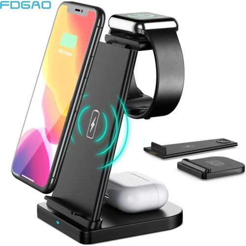 3 in 1 Qi Wireless Charger For Samsung S21 S20 iPhone 12 11 XR XS X Airpods Pro Apple Watch SE 6/5/4/3/2 15W Fast Charge Station