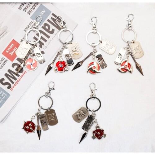 Keychain Konoha Symbol Akatsuki Red Cloud Keyrings Pendant Anime Accessories Cartoon Key Ring