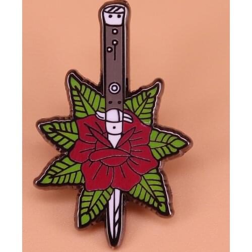 Rose and sword pin delicate but deadly brooch flower blade badge bittersweet art jewelry gift for her women shirts jacket access