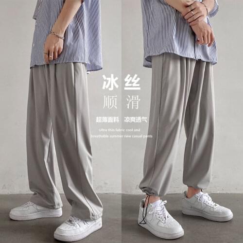 Summer Thin Casual Pants Mens Fashion Ice Silk Pants Men Streetwear Loose Straight Wide-leg Pants Mens Trousers M-3XL