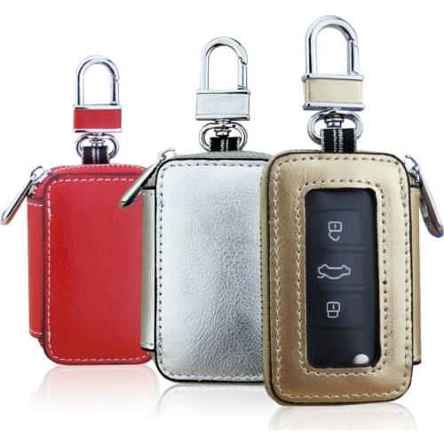 Vintage Genuine Leather Key Organizer Wallet Women Keychain Covers Zipper Key Case Bag Men Key Holder Housekeeper