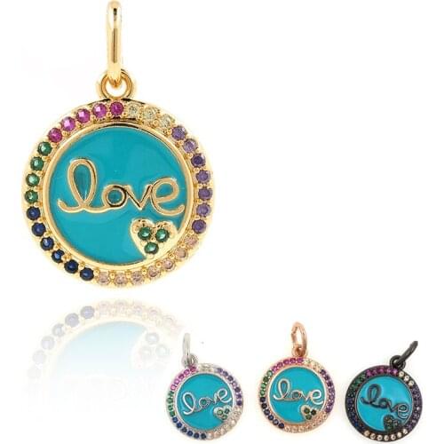 Enamel Round LOVE Pendant Valentines Day Charm DIY Jewelry Bracelet Earrings Making Accessories