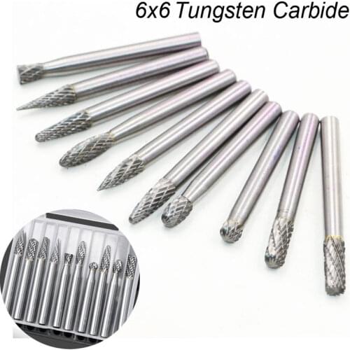6x6 Round Shank Metal Drawing Tungsten Carbide Milling Cutter Rotary Tool Burr Diamond Cut Rotary Dremel for Electric Grinding