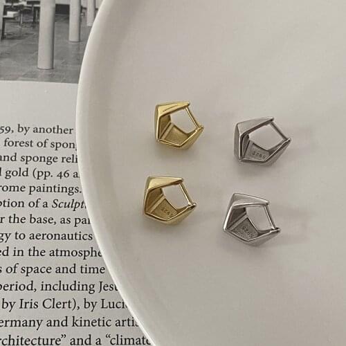 Geometric stereo 925 sterling silver earrings womens simple temperament ins personality atmosphere Joker ear buckle high sense