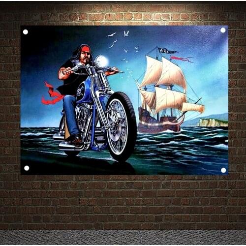 Easy Rider Tapestry Motorcycle Riders Canvas Painting Cafe Racer Motorcyclist Banners Flag Pub Club Home Wall Decor Motor Poster