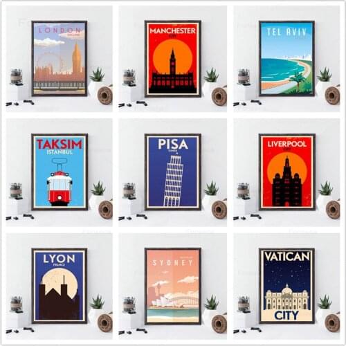 Cartoom World Travel Landmark Poster Taksim Tel Aviv Toronto Canvas Painting Wall Art Pictures for Living Room Home Decoration