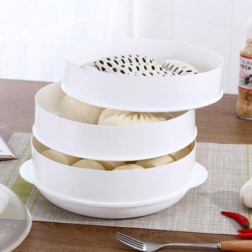 Round Single/Double Tier Microwave Food Steamer Kitchen Veggies Fish Cookware Cookware Steamers