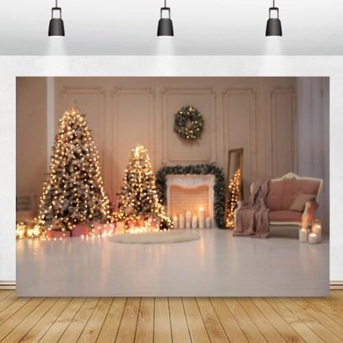 Laeacco Merry Christmas Festivals Tree Fireplace Bulb Old Chic Wall Floor Party Child Portrait Photo Background Photo Backdrops