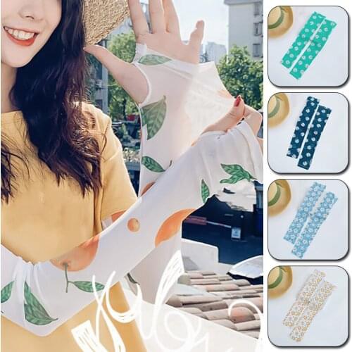 Summer Ice Silk Arm Sleeve Fruit Flowers Print Sunscreen Cycling Gloves Half Finger Fingerless UV Long Arm Warmers Sports Sleeve