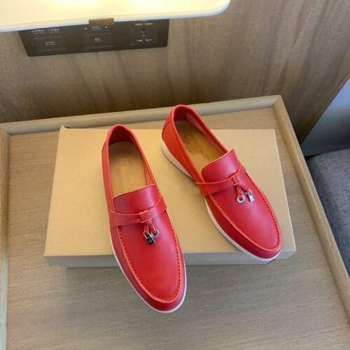 Hot Sale sheepskin Women Flat Shoes Hanged Metal Loafers Ladies Shoes Woman Slip-on Casual Walk Shoes For Women