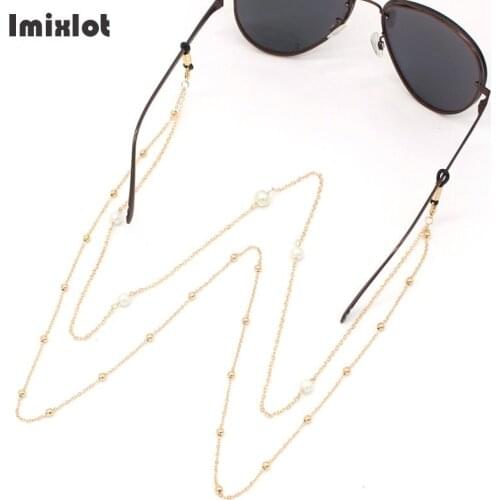 Fashion 2 Layers Gold Eyeglass Chains Anti Slip Sunglasses Reading Beaded Glasses Chain Eyewears Cord Holder Neck Strap Rope