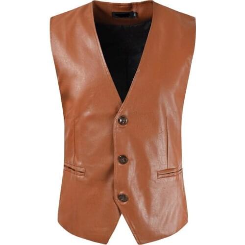 Men Vests Suit Vest Leather Simple Style Man Waistcoat Slim Fit Groomsman Wedding Clothing Jacket Steampunk Casual Business 2021
