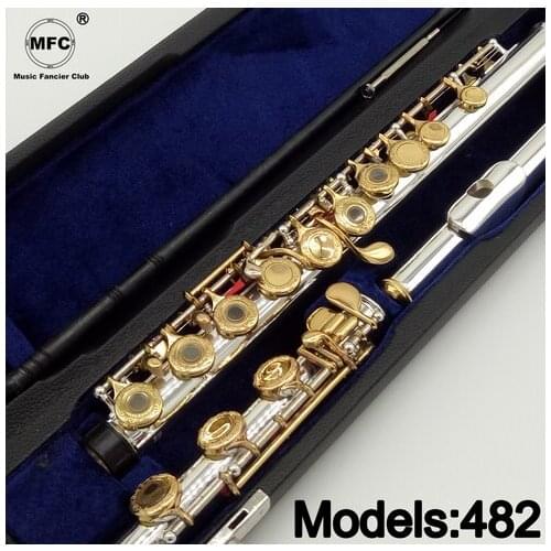 Music Fancier Club Flute 482 Engraving Hand Carved Keys Gold Plating Flutes B Leg Open Holes 17 Gold Keys