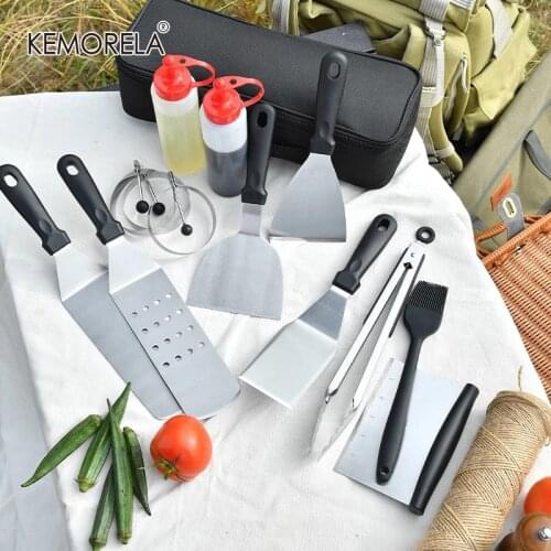 Frying Spatula Cooking Spatula Set Ketchup Bottle Oil Brush BBQ Grill Set Stainless Steel Teppanyaki Barbecue Tool Set