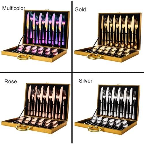 24pc Luxury Flatware Set 304 Stainless Steel Cutlery Set Knife Fork Spoon Teaspoon Tableware Set Flatware Set With Gift Box