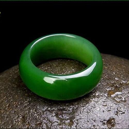 Natural Green Hetian Jade Ring Chinese Jadeite Amulet Fashion Charm Jewelry Hand Carved Crafts Gifts for Women Men