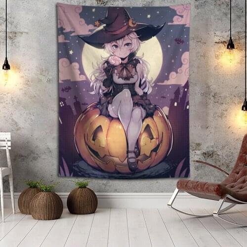 Custom High Quality Halloween Anime Girl Wall Hanging HD Landscape 3D Printing Digital Printing Home Decoration Tapestry