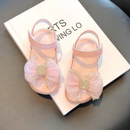 2021 Baby Girls Summer Shoes 1-3-6 Years Baby Toddler Sandals Kids Girls Princess Bow Tie Dress Shoes Children Soft Bottom 21-30