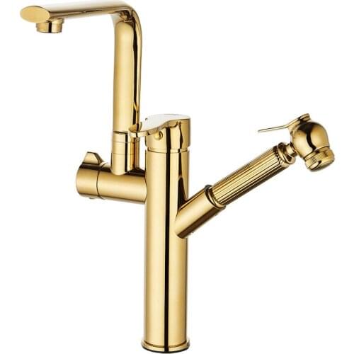 Kitchen Sink Faucets Brass Sink Mixer Tap Single Handle Hot & Cold Rotating Kitchen Mixer Crane Tap With Handheld Gold/Chrome