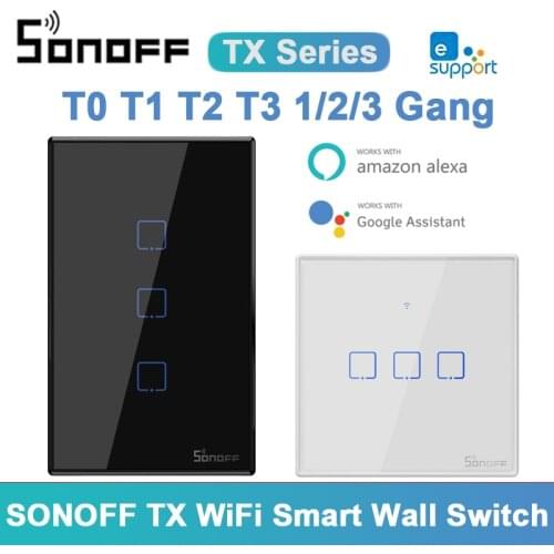 SONOFF T1/T2/T3/T0 EU/UK/US 1/2/3Gang WiFi Smart Wall Touch Switch TX ALL Smart Home Control Via Ewelink Alexa Google Home